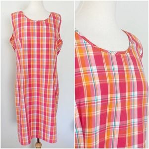 Vintage 90s / Y2K Pink Orange Plaid Dress by Liz Claiborne // Size‎ 16 XL